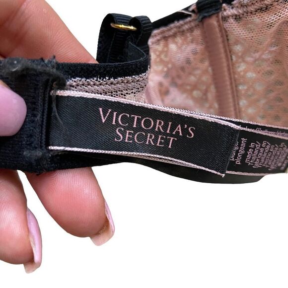 Victoria’s Secret Plunge Padded Pink and Black Push Up Bra Size 32C - Picture 2 of 14